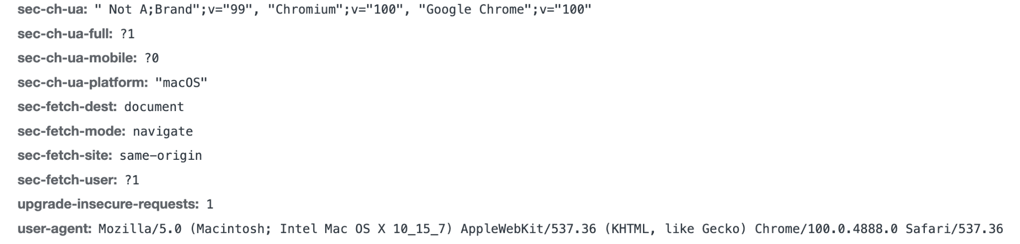 इसके बाद के अनुरोध हेडर में, User-Agent की पूरी स्ट्रिंग शामिल होती है.